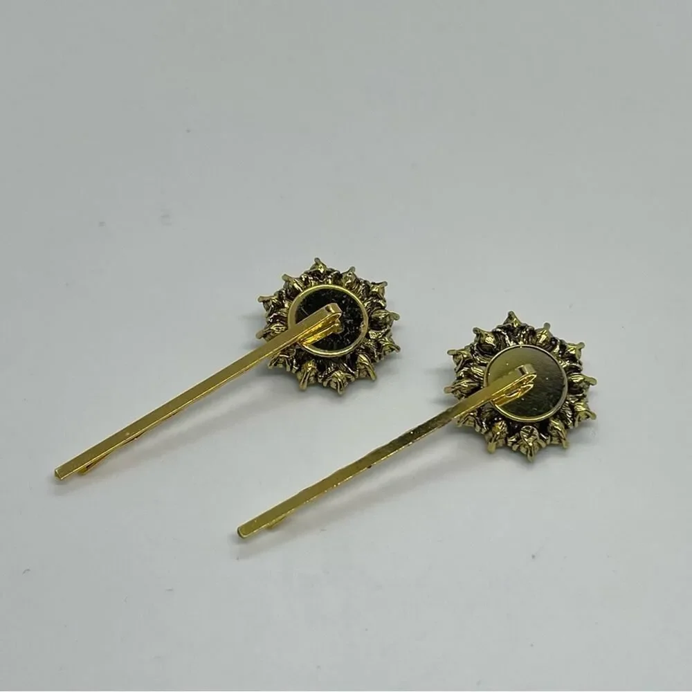 Handmade Green Iridescent Rhinestone Gold Set Hair Clips HoCo Fairy Jewelry NWT